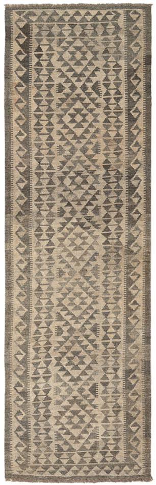 Detail image of 2' 11 x 9' 9 Hand Woven Kilim Maymana Wool Runner Rug