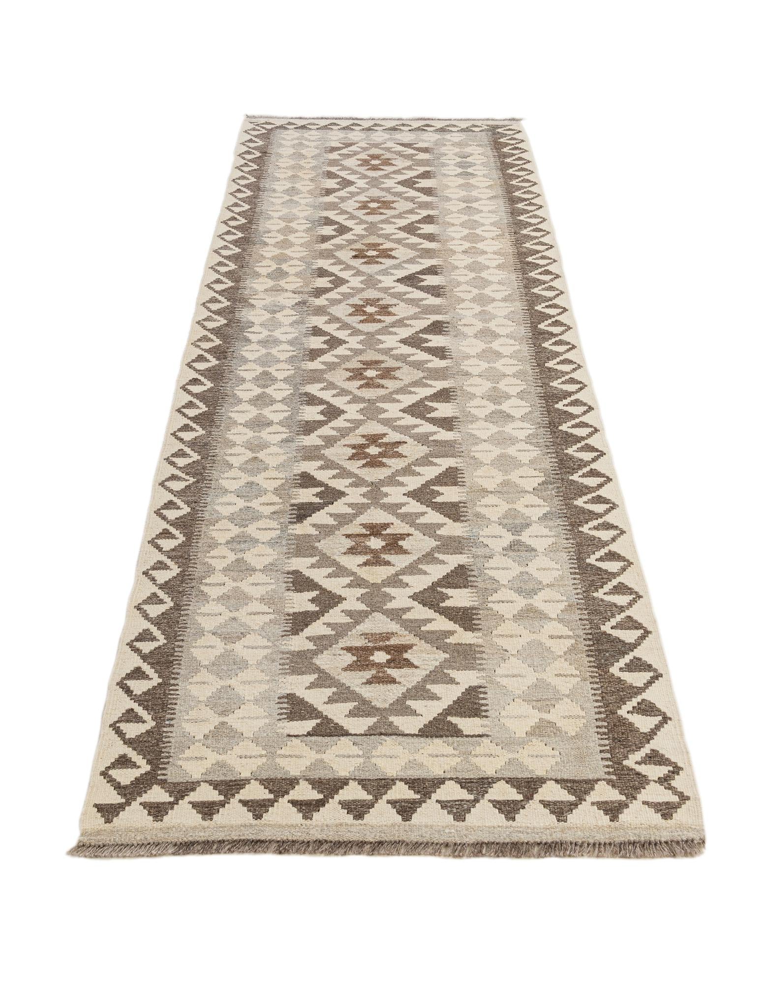 2' 6 x 9' 6 Hand Woven Kilim Maymana Wool Runner Rug