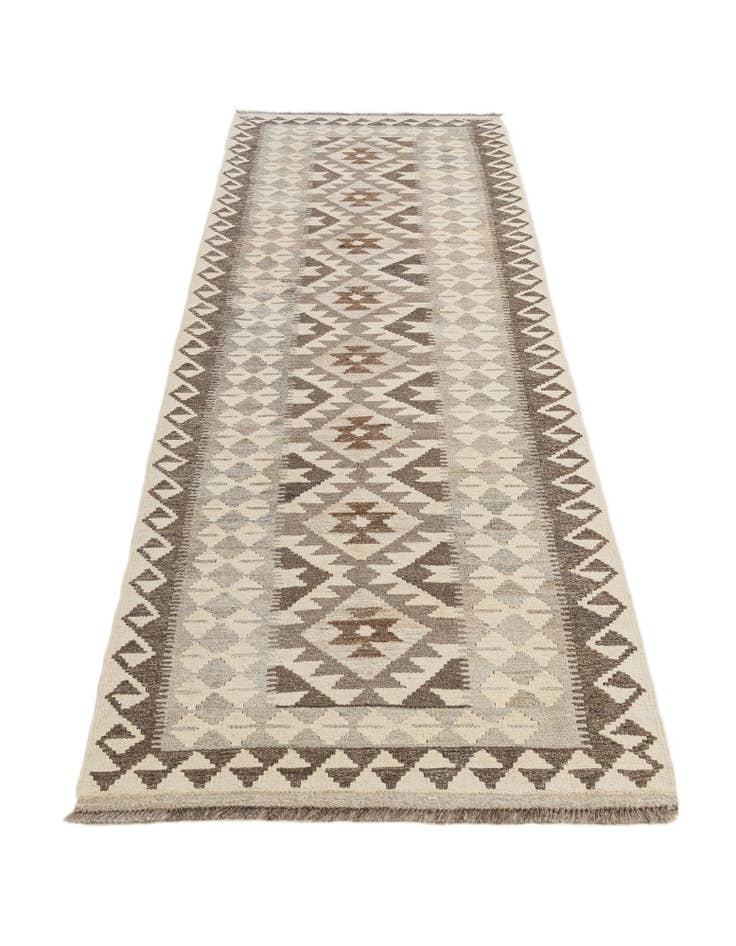 Detail image of 2' 6 x 9' 6 Hand Woven Kilim Maymana Wool Runner Rug