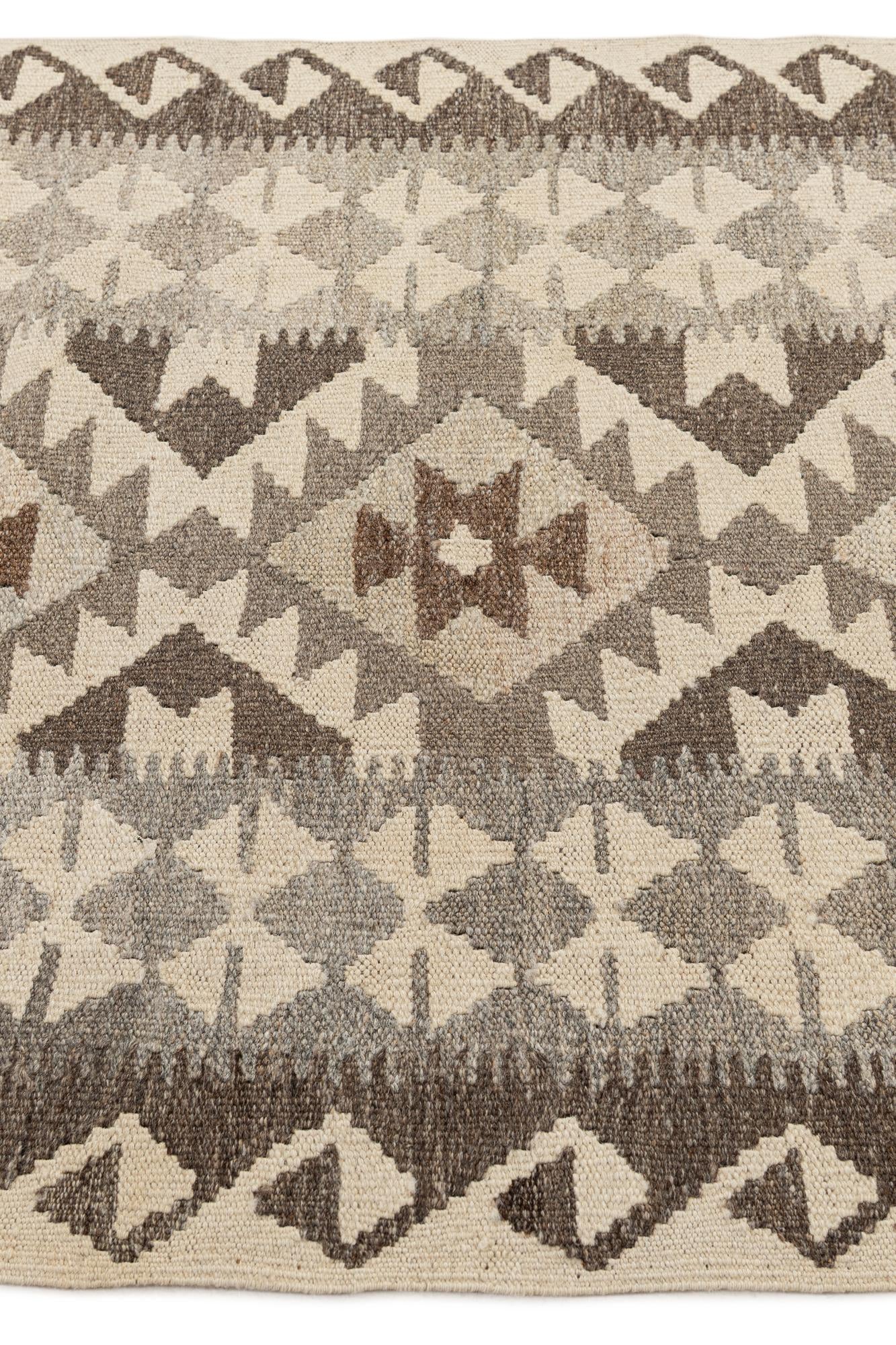 2' 6 x 9' 6 Hand Woven Kilim Maymana Wool Runner Rug