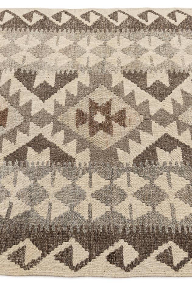 Detail image of 2' 6 x 9' 6 Hand Woven Kilim Maymana Wool Runner Rug