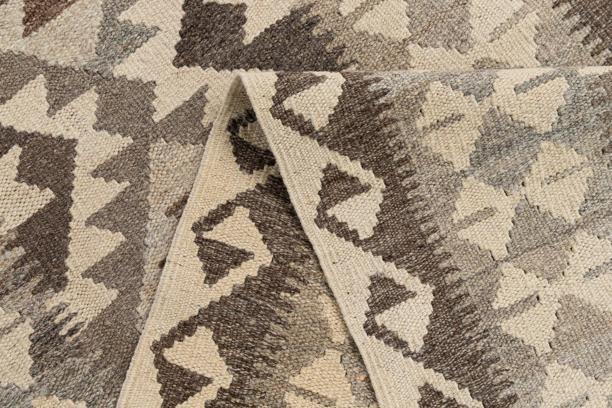 2' 6 x 9' 6 Hand Woven Kilim Maymana Wool Runner Rug