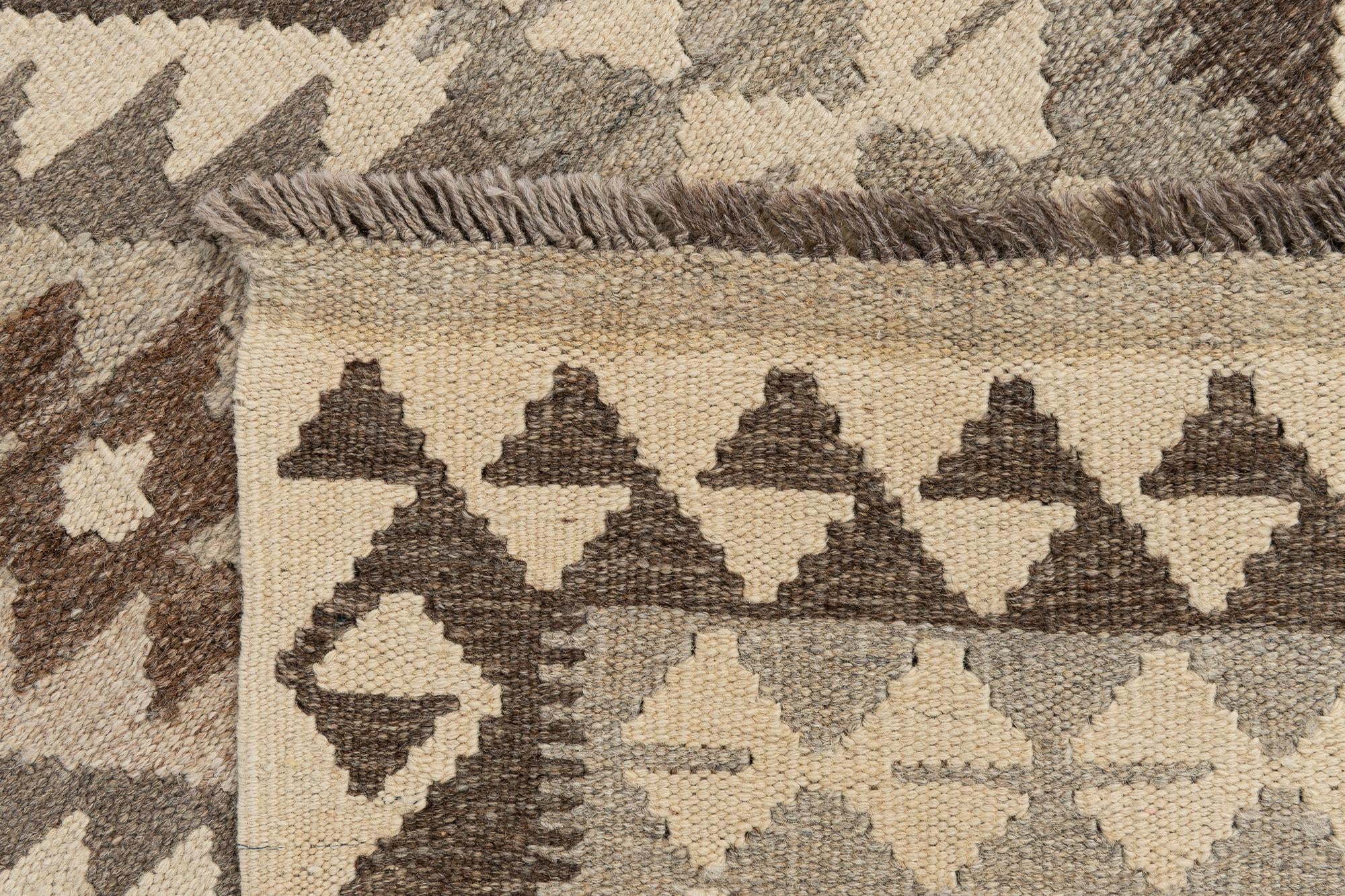 2' 6 x 9' 6 Hand Woven Kilim Maymana Wool Runner Rug