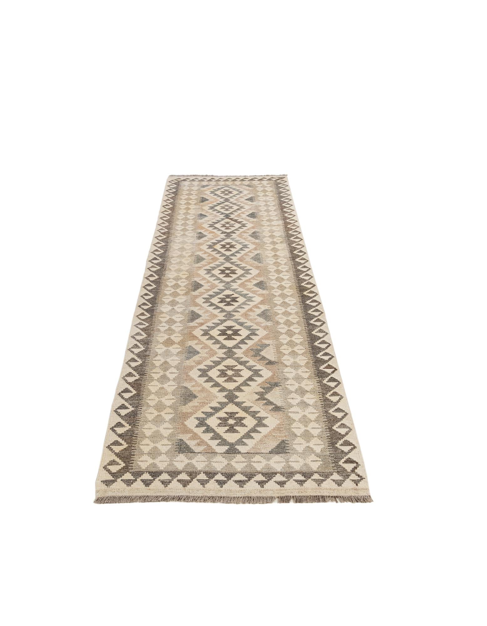 2' 9 x 9' 10 Hand Woven Kilim Maymana Wool Runner Rug