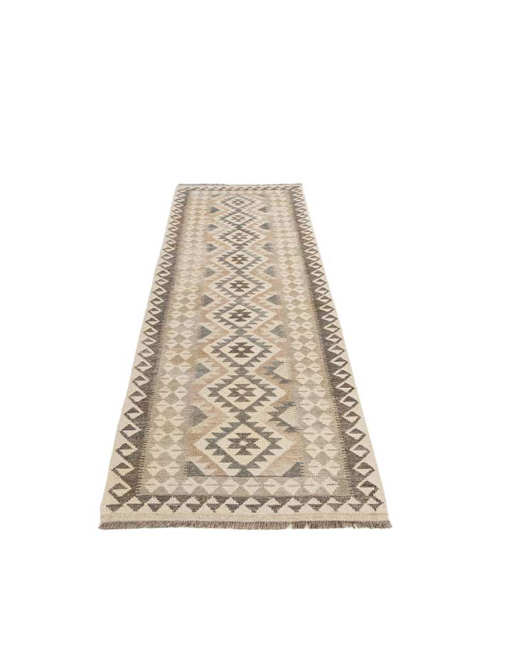 2' 9 x 9' 10 Hand Woven Kilim Maymana Wool Runner Rug