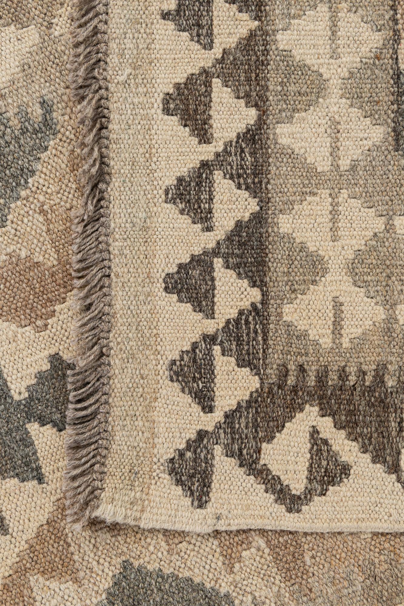 2' 9 x 9' 10 Hand Woven Kilim Maymana Wool Runner Rug