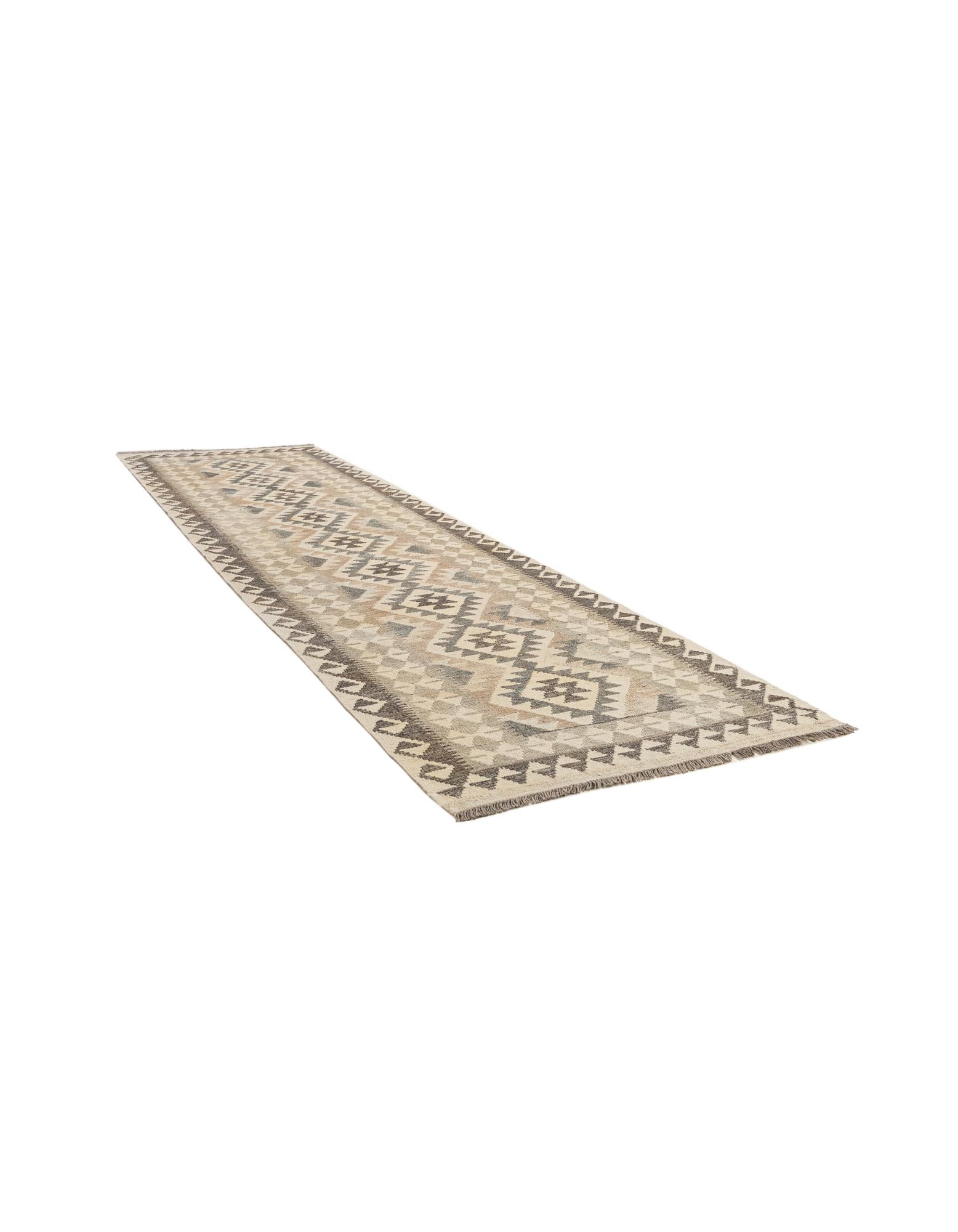 2' 9 x 9' 10 Hand Woven Kilim Maymana Wool Runner Rug