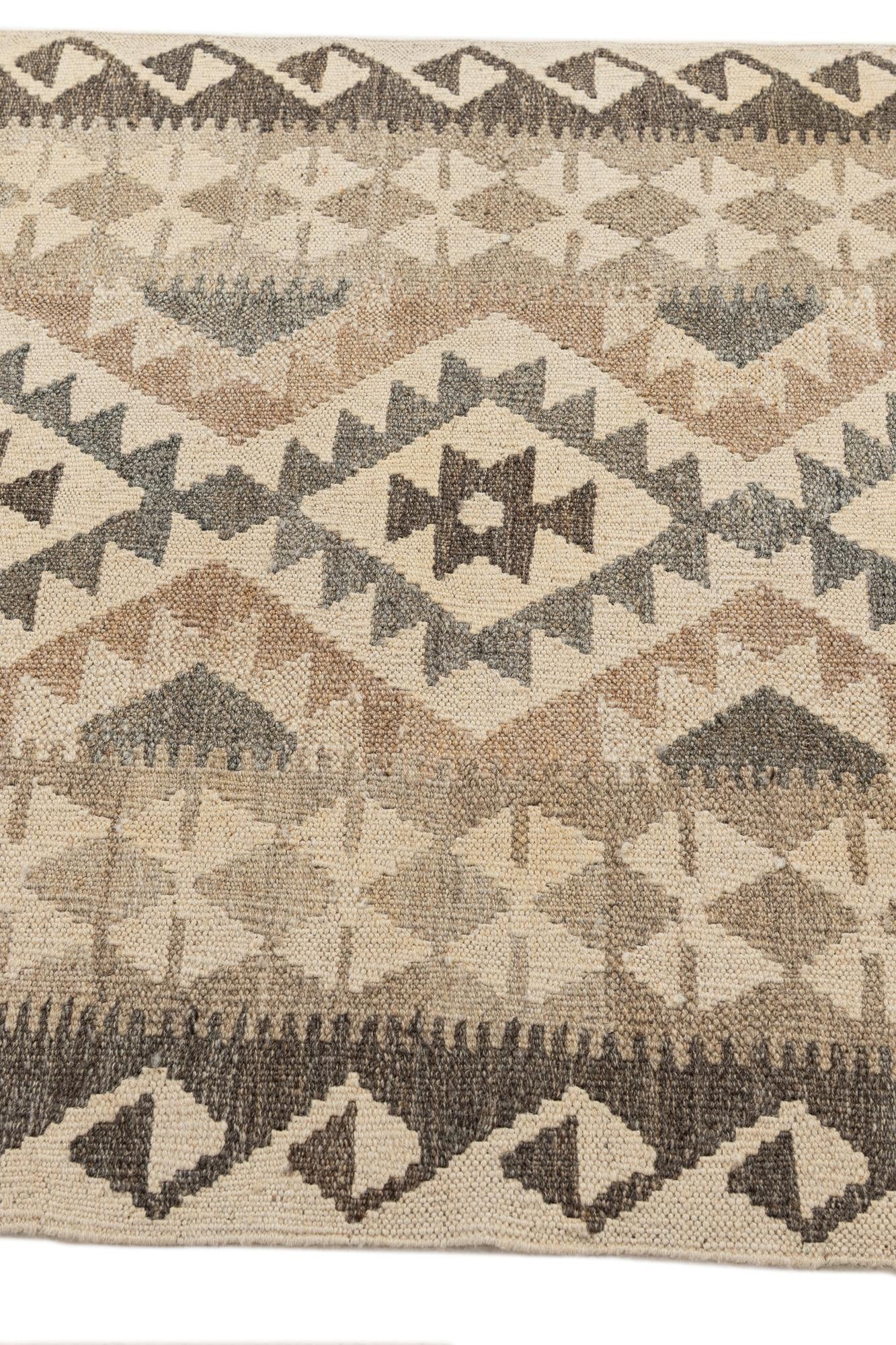 2' 9 x 9' 10 Hand Woven Kilim Maymana Wool Runner Rug