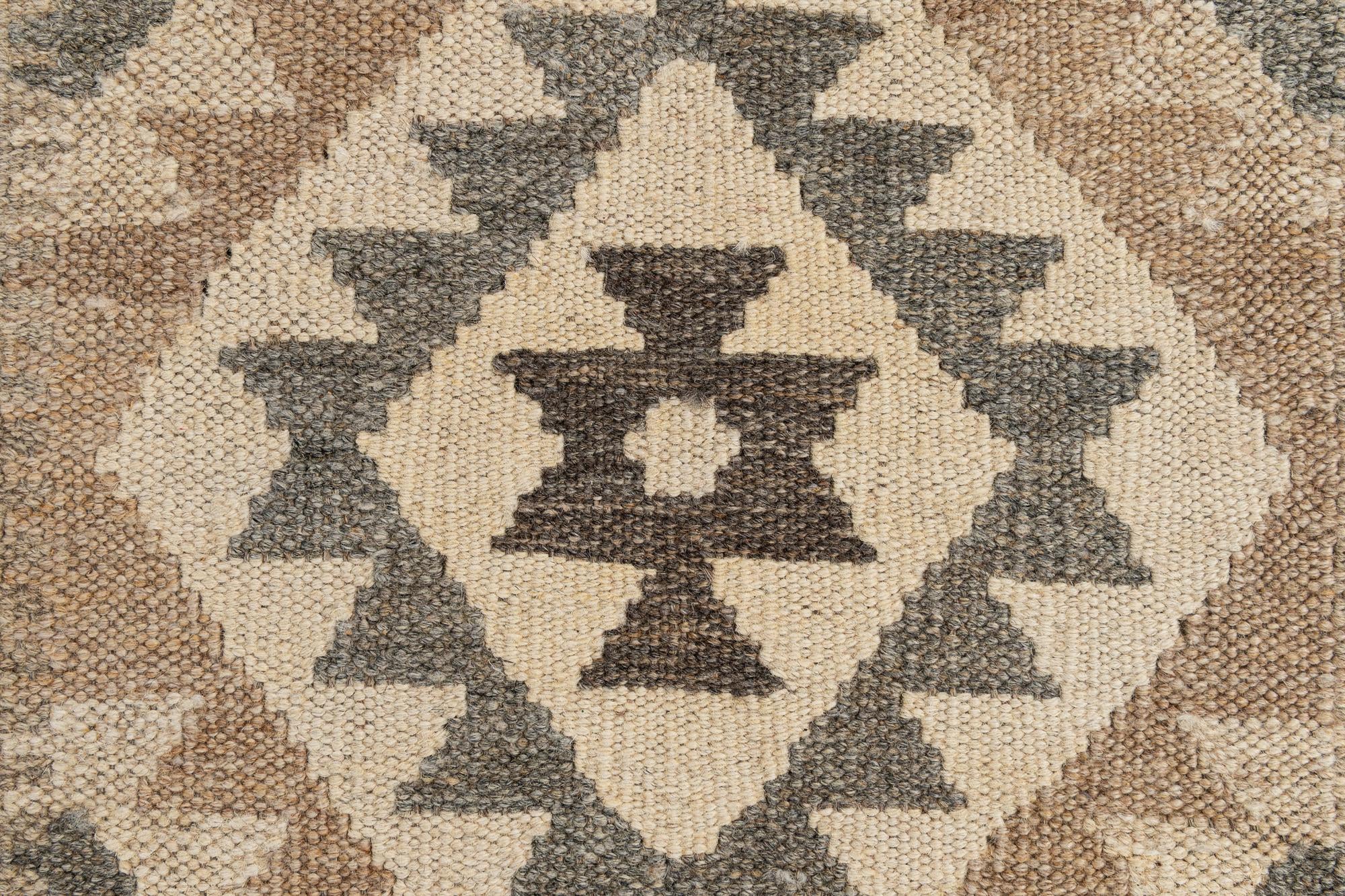 2' 9 x 9' 10 Hand Woven Kilim Maymana Wool Runner Rug
