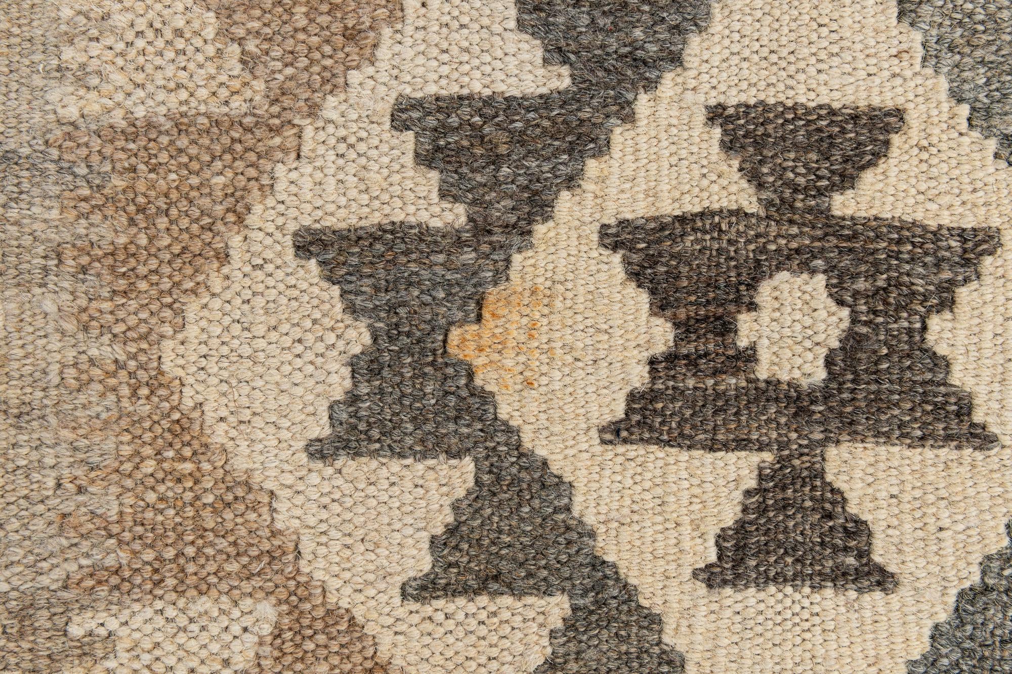 2' 9 x 9' 10 Hand Woven Kilim Maymana Wool Runner Rug