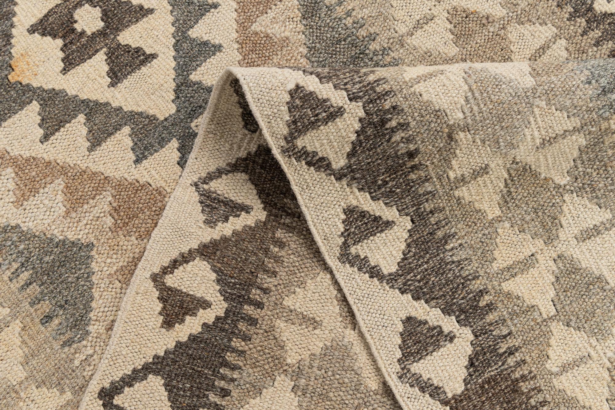 2' 9 x 9' 10 Hand Woven Kilim Maymana Wool Runner Rug