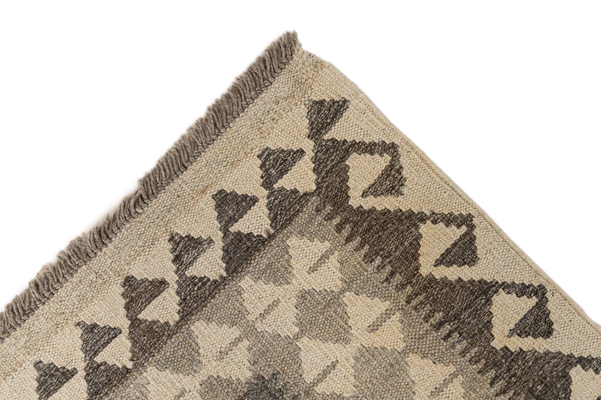 2' 9 x 9' 10 Hand Woven Kilim Maymana Wool Runner Rug
