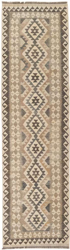 2' 9 x 9' 10 Hand Woven Kilim Maymana Wool Runner Rug