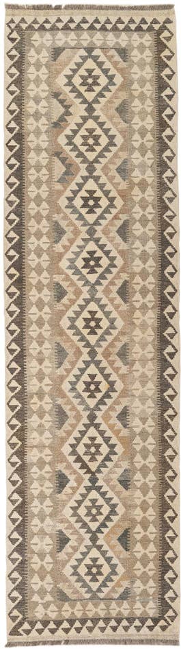 Detail image of 2' 9 x 9' 10 Hand Woven Kilim Maymana Wool Runner Rug
