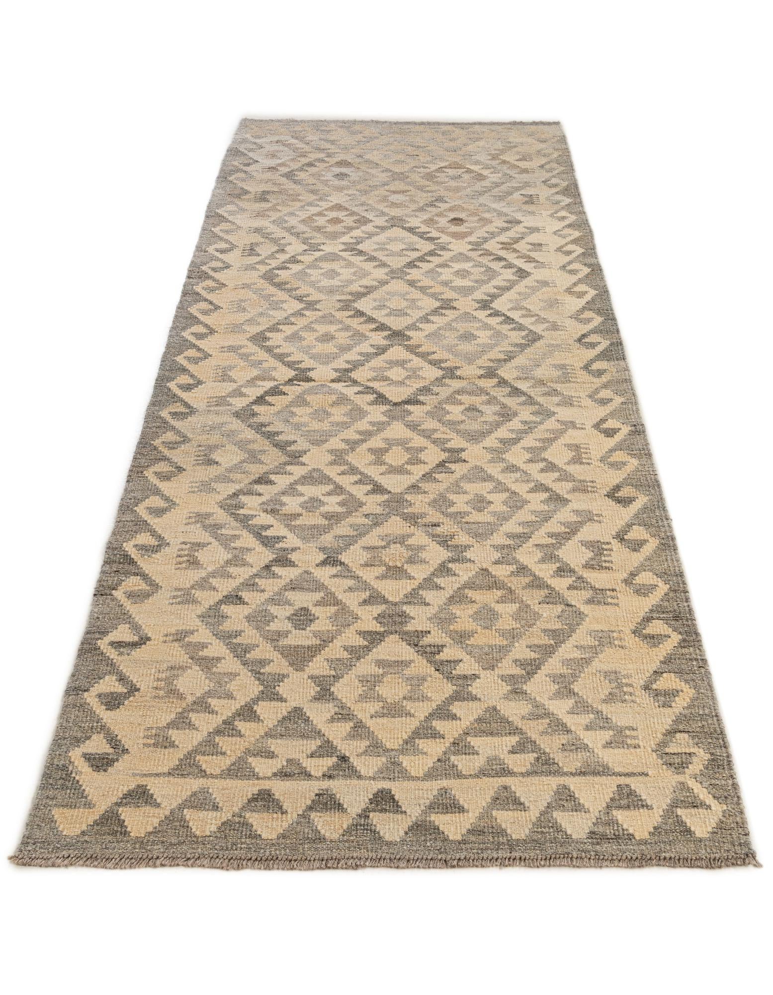 3' 1 x 9' 7 Hand Woven Kilim Maymana Wool Runner Rug