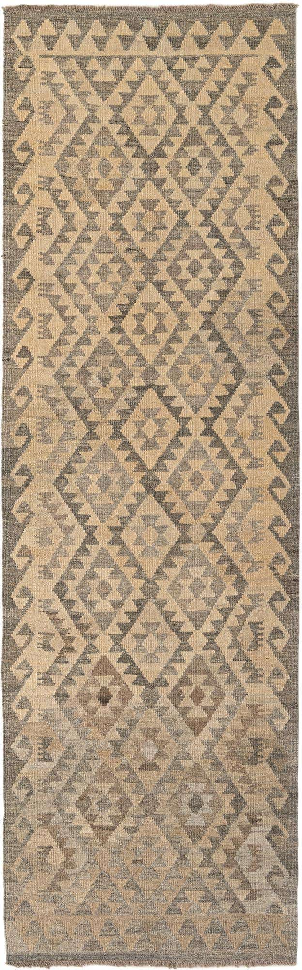 3' 1 x 9' 7 Hand Woven Kilim Maymana Wool Runner Rug