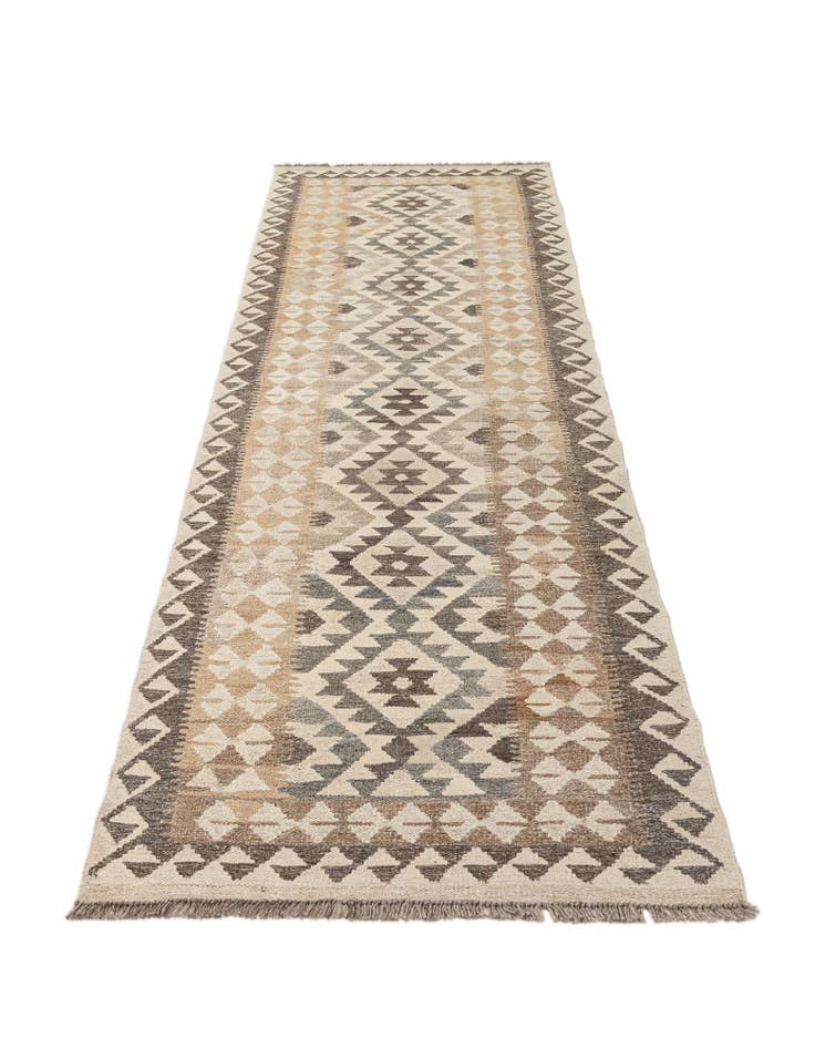 Detail image of 2' 8 x 9' 8  Hand Woven Kilim Maymana Wool Runner Rug