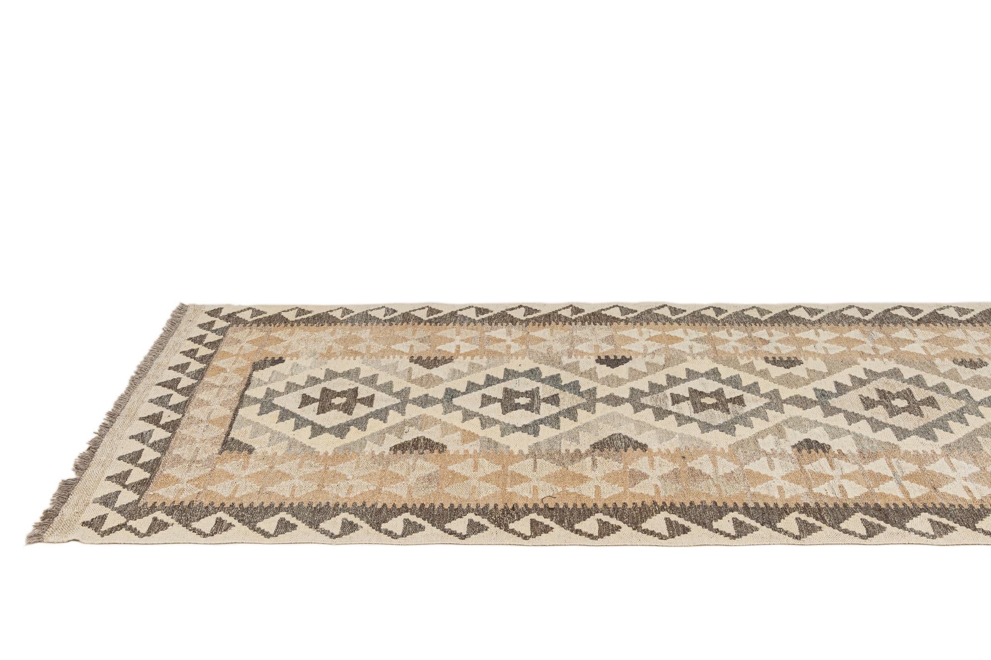 2' 8 x 9' 8 Hand Woven Kilim Maymana Wool Runner Rug
