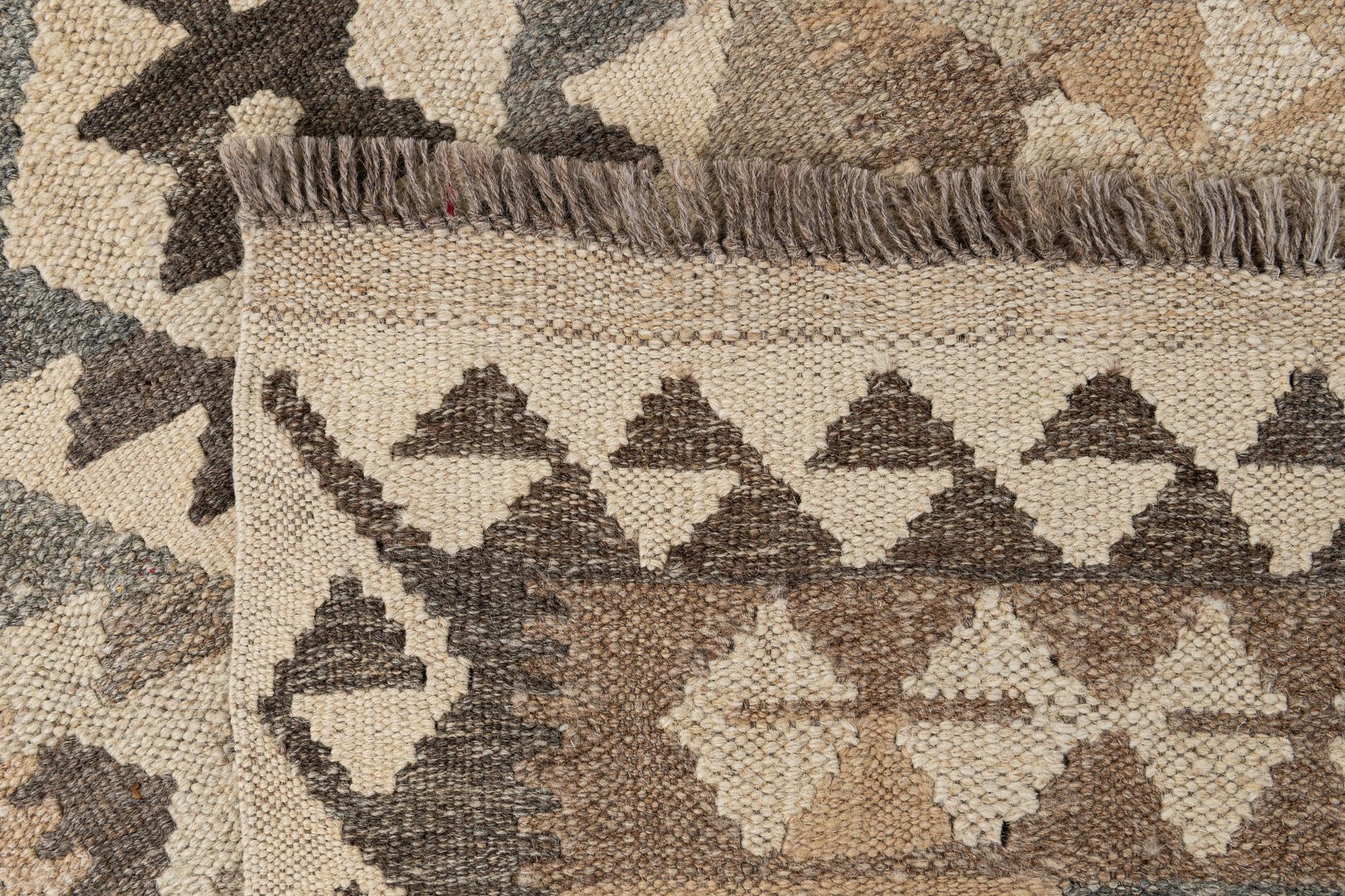 2' 8 x 9' 8 Hand Woven Kilim Maymana Wool Runner Rug