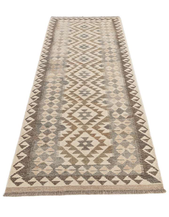 2' 9 x 9' 8 Hand Woven Kilim Maymana Wool Runner Rug