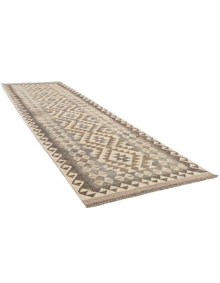 2' 9 x 9' 8 Hand Woven Kilim Maymana Wool Runner Rug