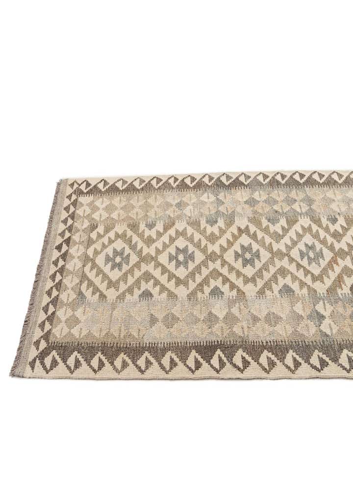 2' 9 x 9' 8 Hand Woven Kilim Maymana Wool Runner Rug
