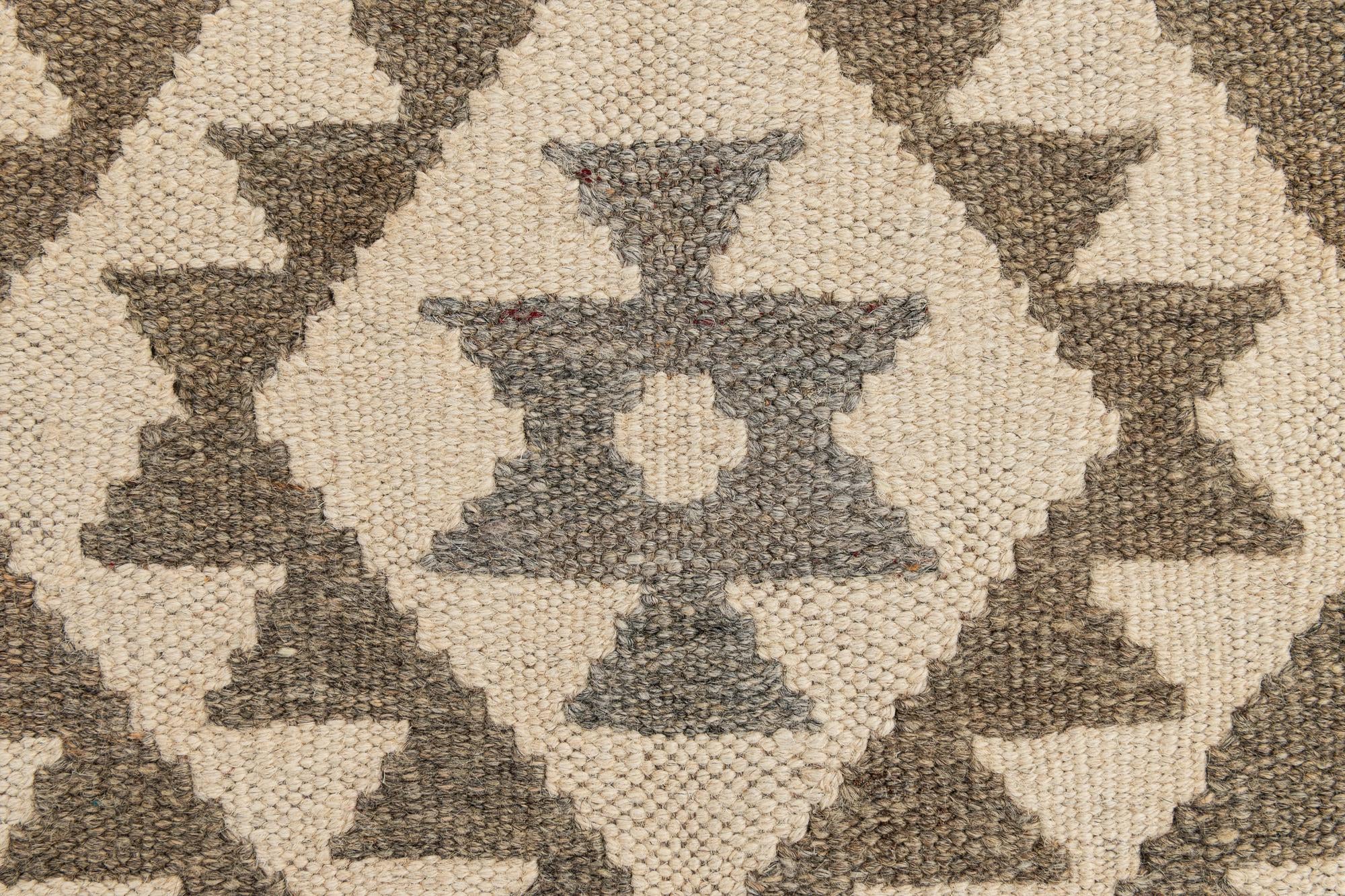 2' 9 x 9' 8 Hand Woven Kilim Maymana Wool Runner Rug
