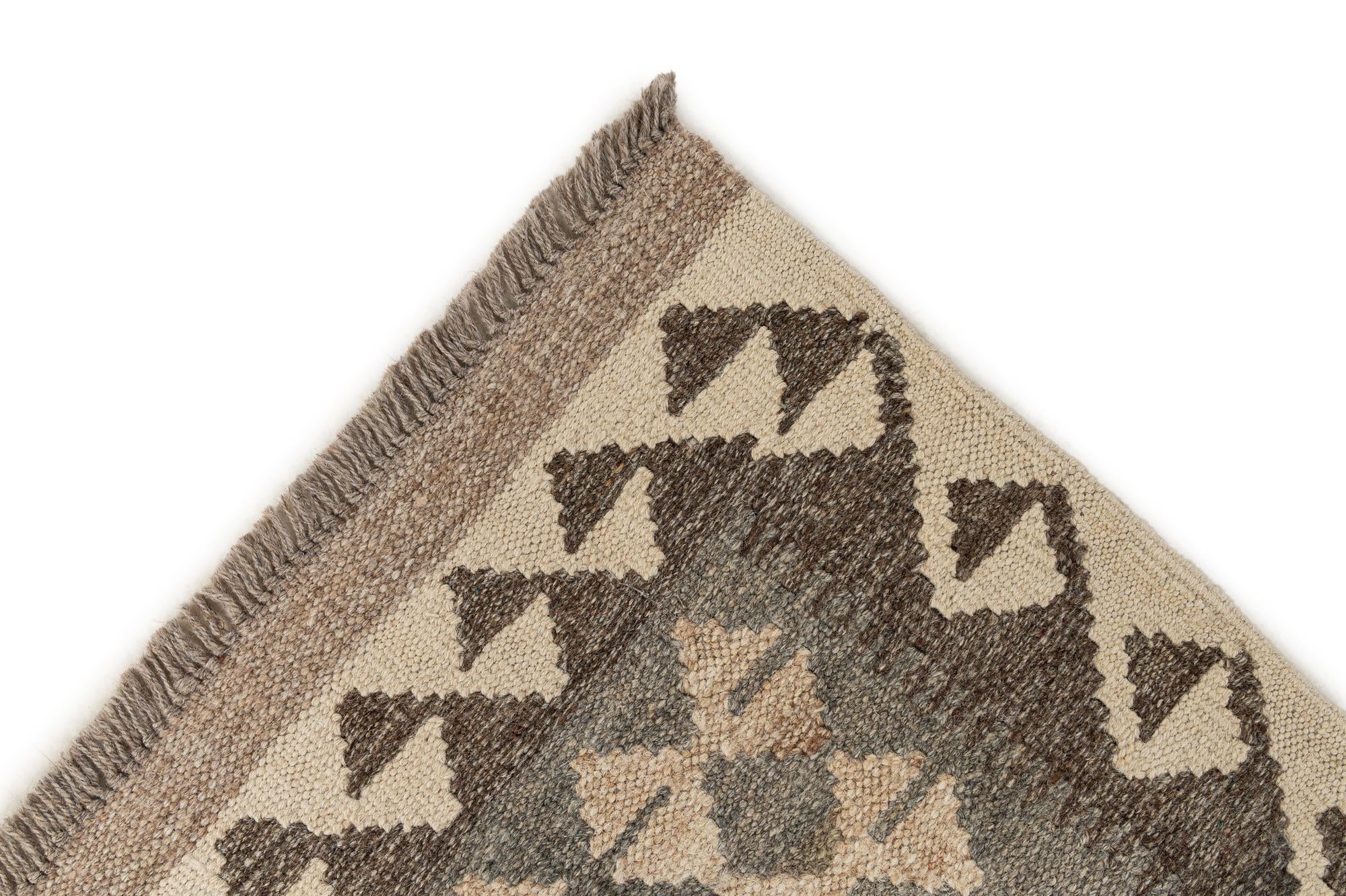 2' 9 x 9' 8 Hand Woven Kilim Maymana Wool Runner Rug