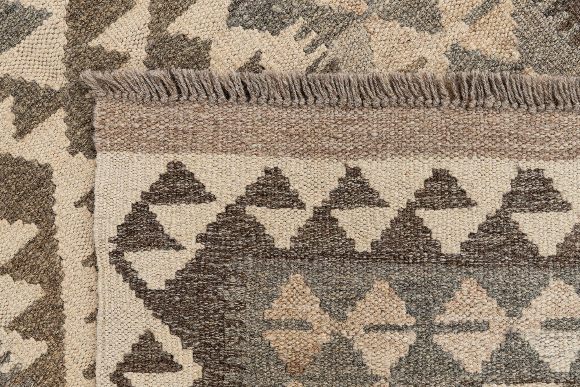 2' 9 x 9' 8 Hand Woven Kilim Maymana Wool Runner Rug