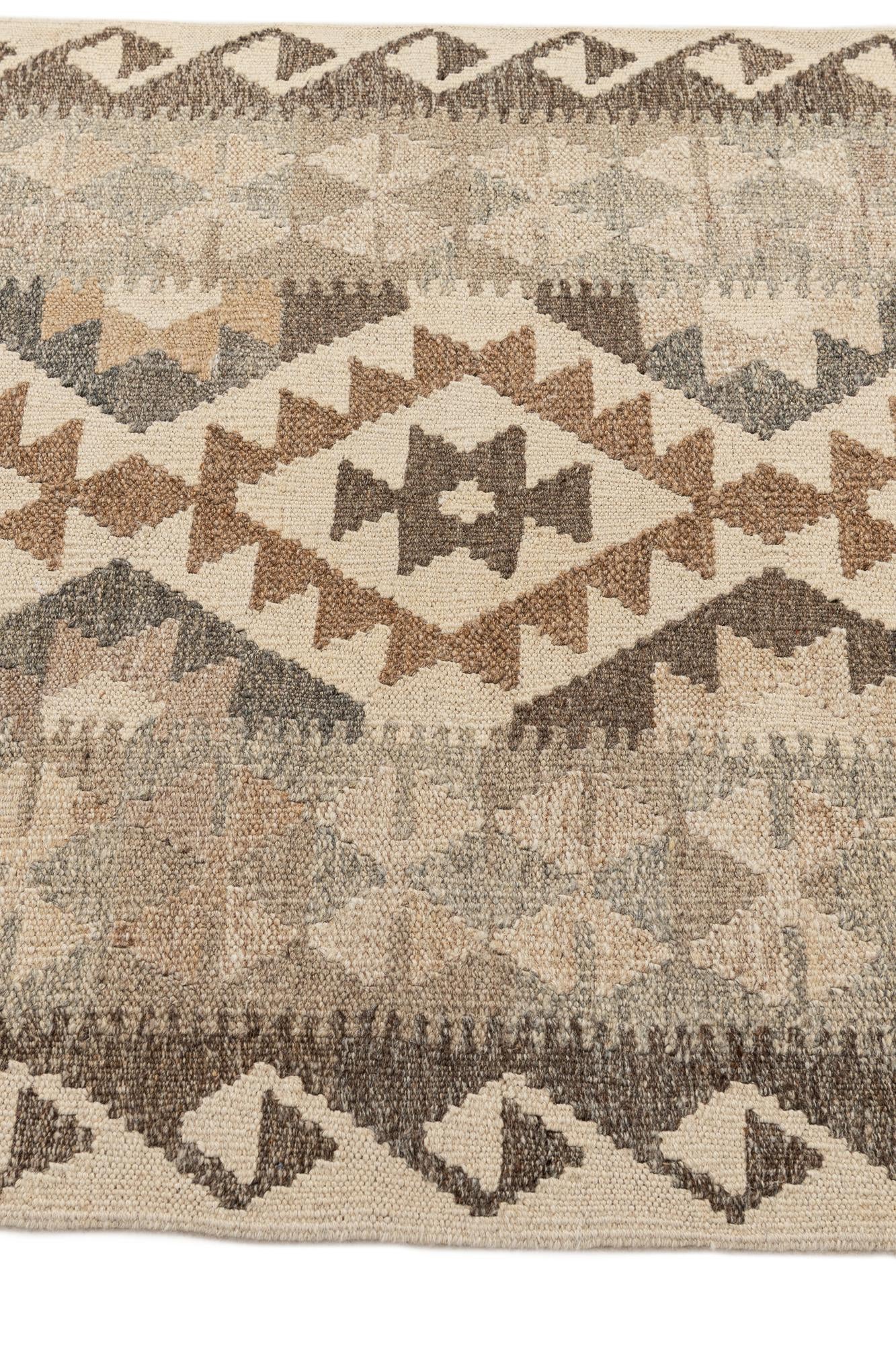 2' 9 x 9' 7 Hand Woven Kilim Maymana Wool Runner Rug