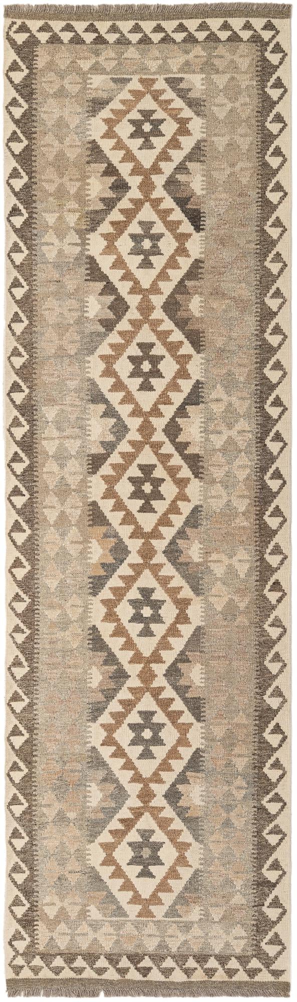 2' 9 x 9' 7 Hand Woven Kilim Maymana Wool Runner Rug