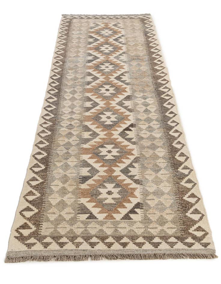 Detail image of 2' 8 x 9' 9 Hand Woven Kilim Maymana Wool Runner Rug