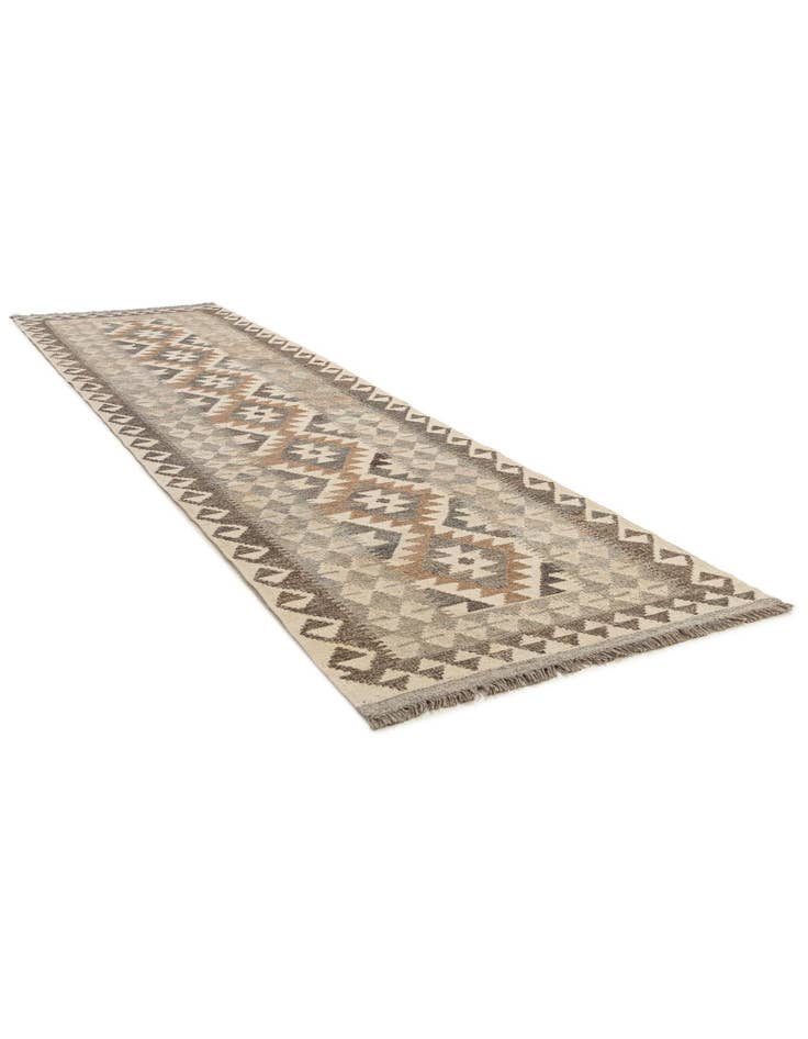 Detail image of 2' 8 x 9' 9 Hand Woven Kilim Maymana Wool Runner Rug