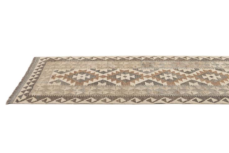 Detail image of 2' 8 x 9' 9 Hand Woven Kilim Maymana Wool Runner Rug