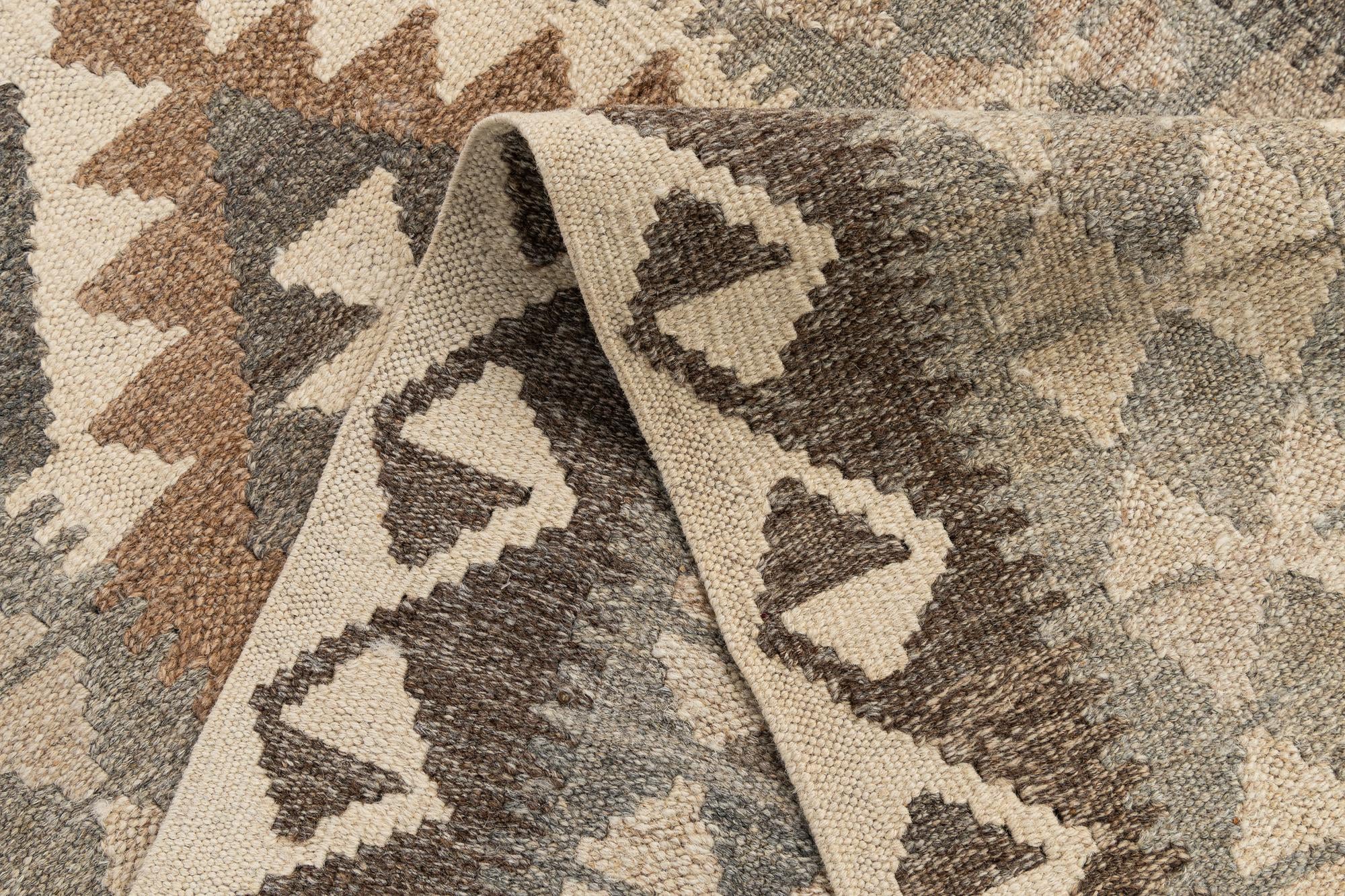 2' 8 x 9' 9 Hand Woven Kilim Maymana Wool Runner Rug