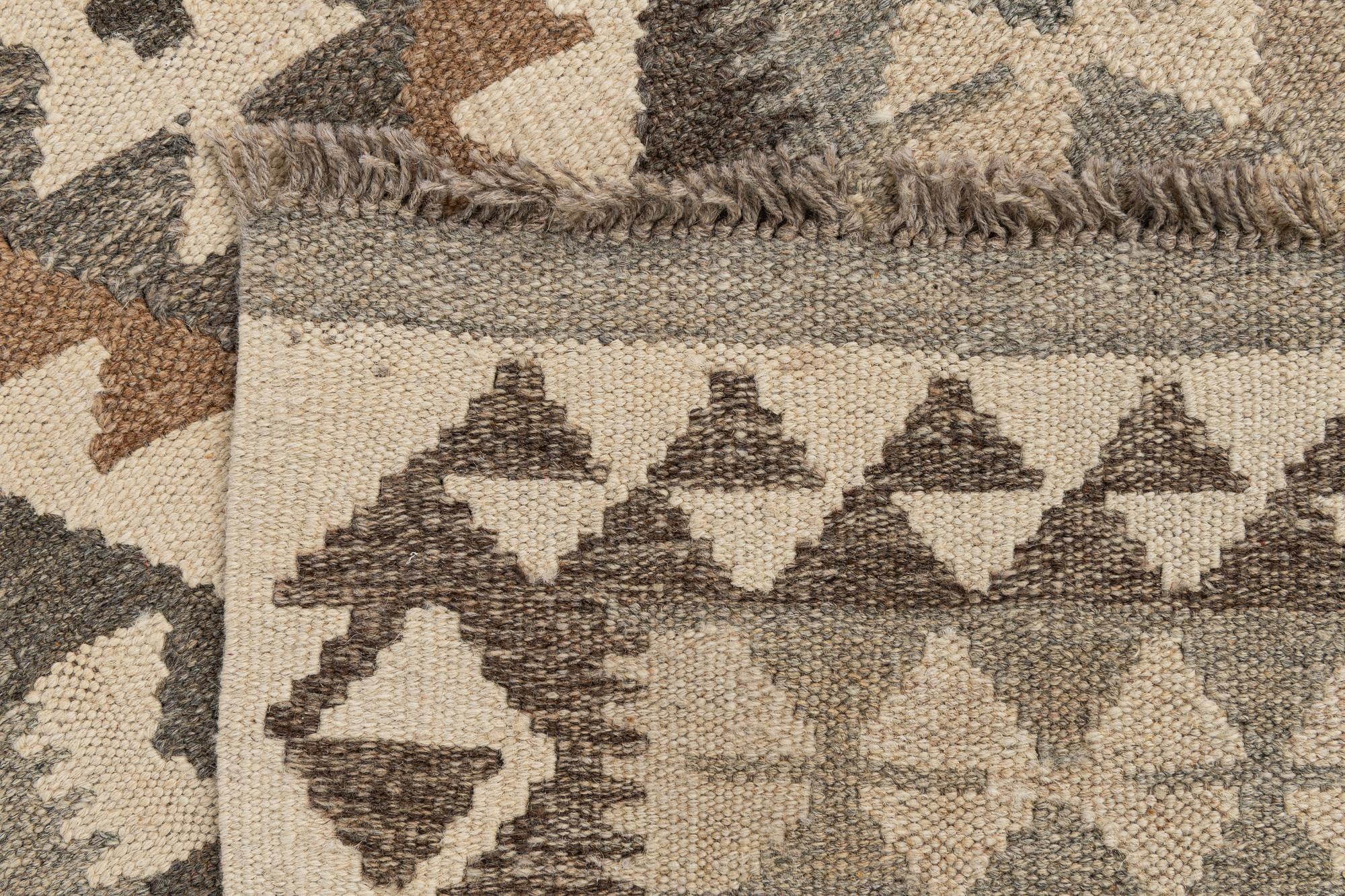 2' 8 x 9' 9 Hand Woven Kilim Maymana Wool Runner Rug