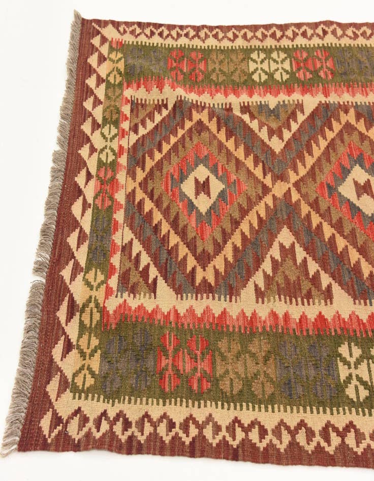 Detail image of 3' 4 x 6' 6  Hand Woven Kilim Maymana Wool Runner Rug