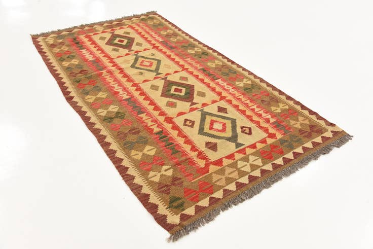 Detail image of 3' 7 x 6' 8 Hand Woven Kilim Maymana Wool Runner Rug