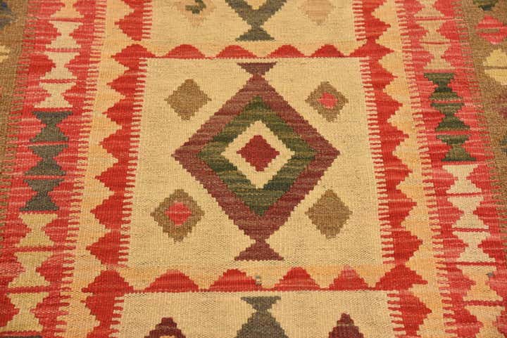 3' 7 x 6' 8 Hand Woven Kilim Maymana Wool Runner Rug