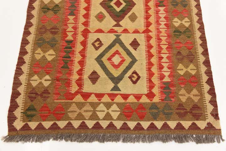 3' 7 x 6' 8 Hand Woven Kilim Maymana Wool Runner Rug