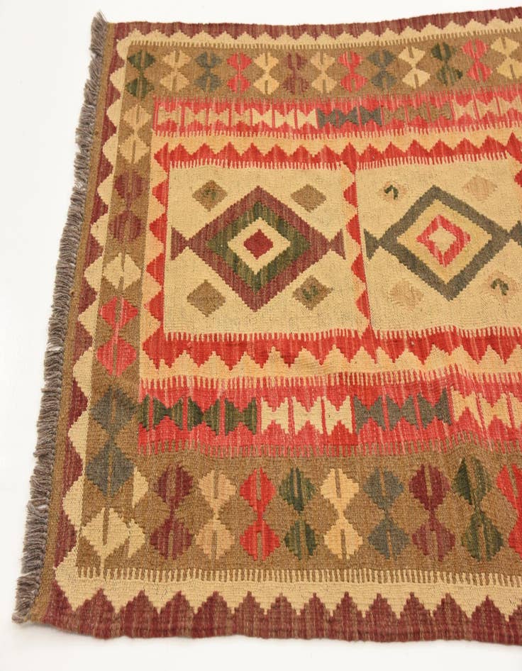 Detail image of 3' 7 x 6' 8  Hand Woven Kilim Maymana Wool Runner Rug