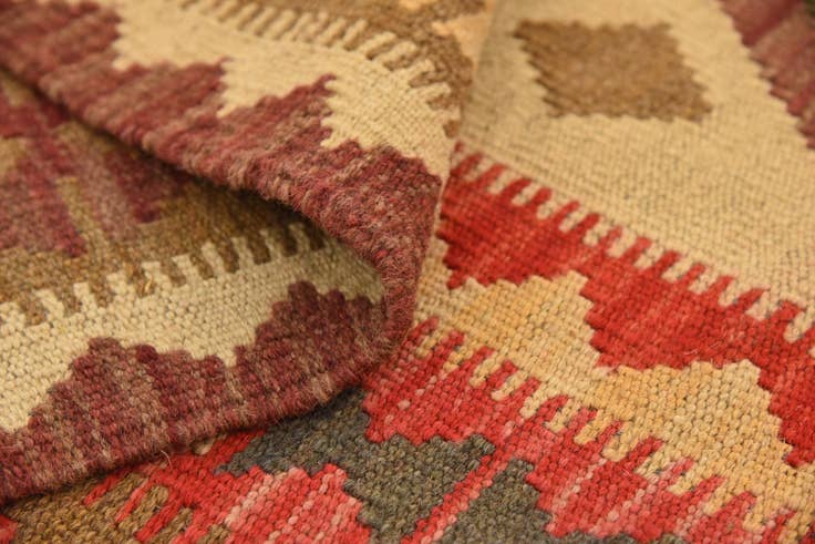 Detail image of 3' 7 x 6' 8 Hand Woven Kilim Maymana Wool Runner Rug