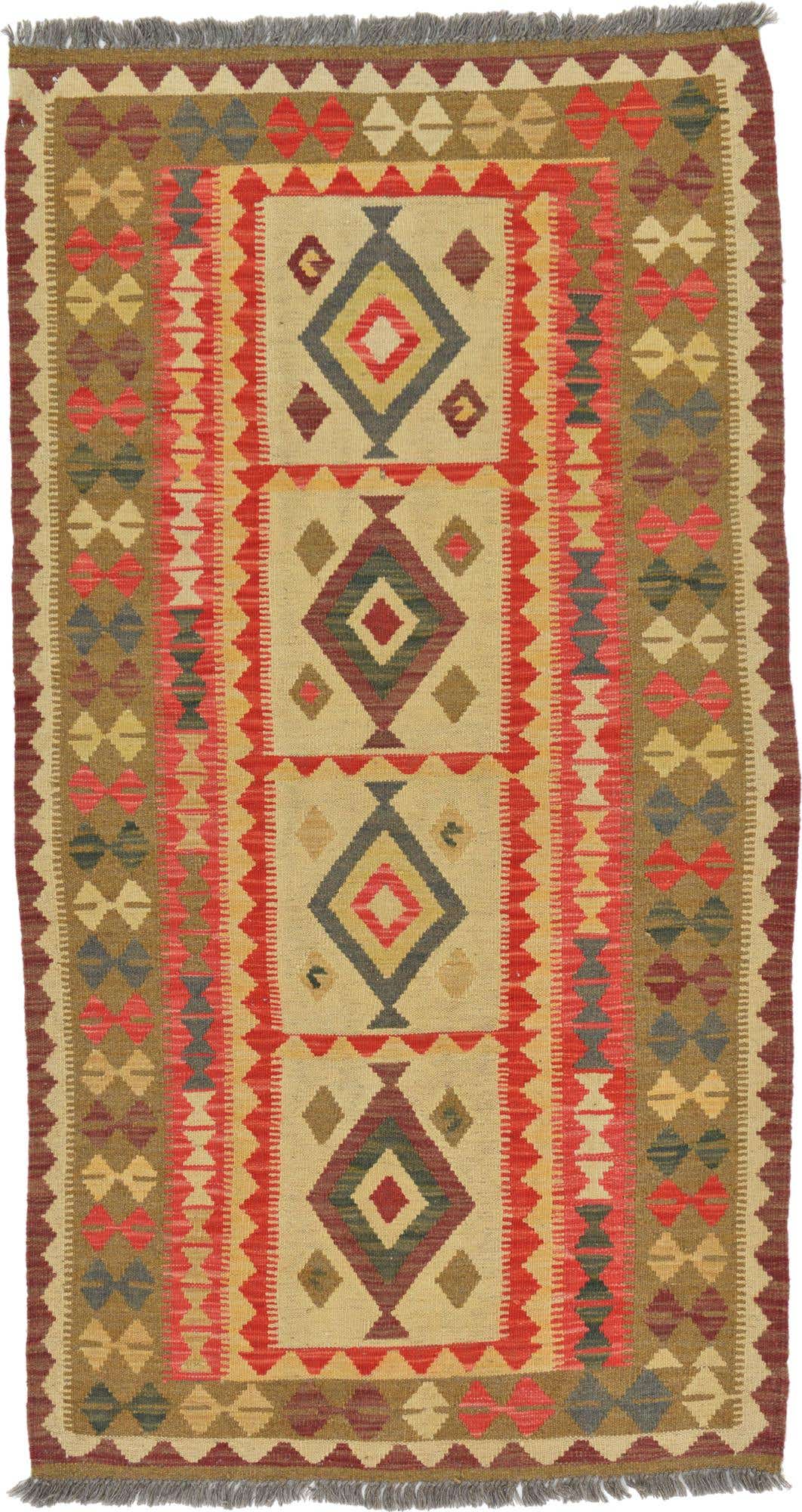 3' 7 x 6' 8 Hand Woven Kilim Maymana Wool Runner Rug