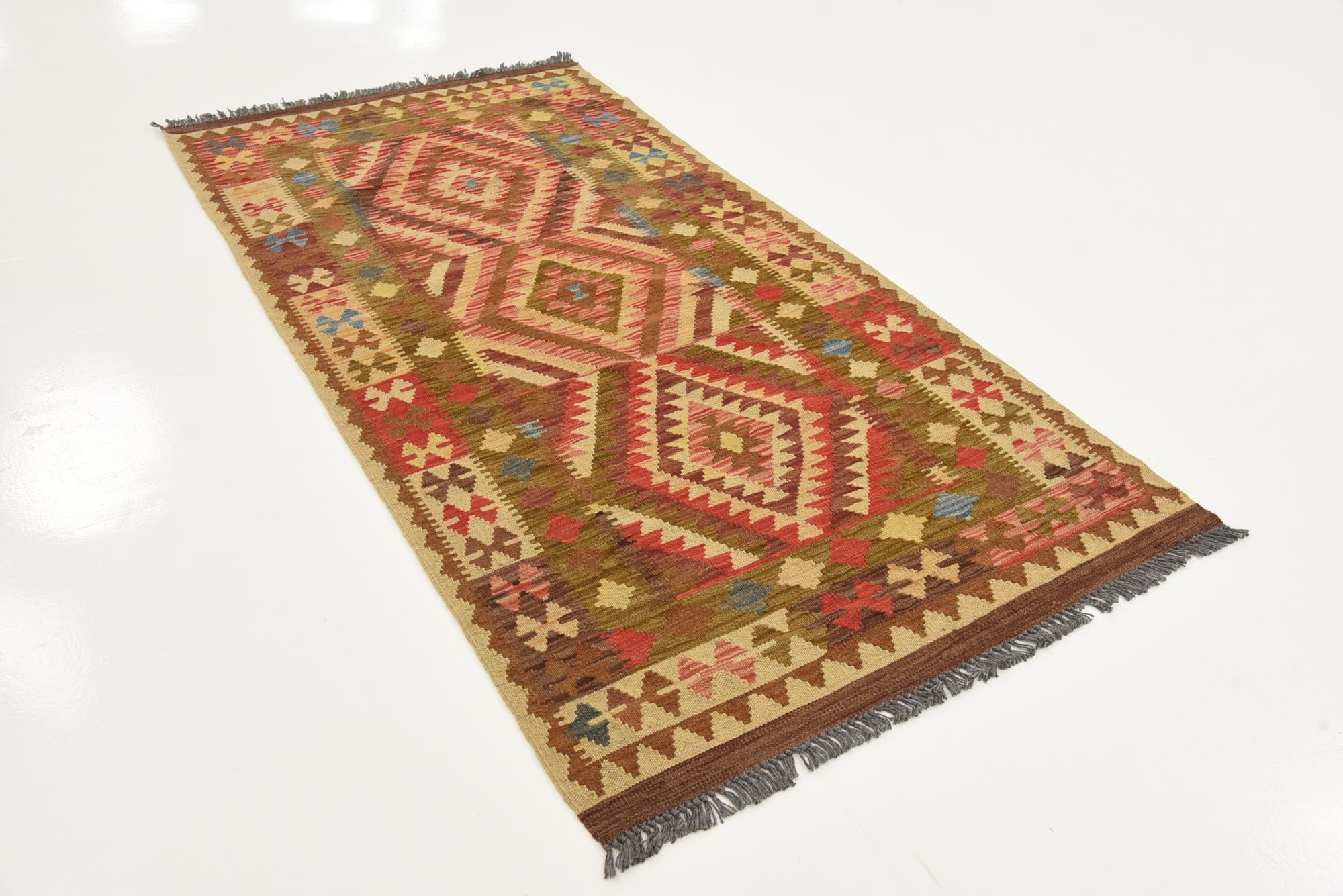 3' 3 x 6' 5 Hand Woven Kilim Maymana Wool Runner Rug