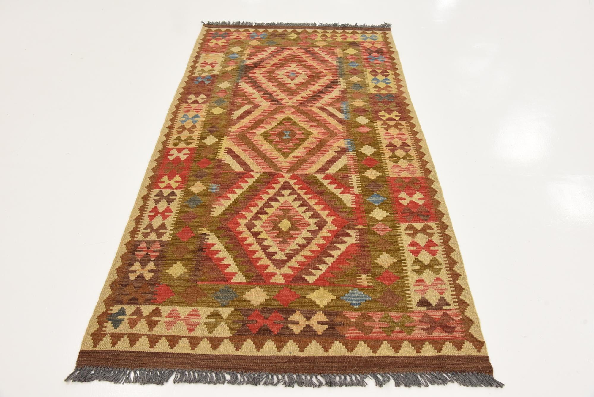 3' 3 x 6' 5 Hand Woven Kilim Maymana Wool Runner Rug