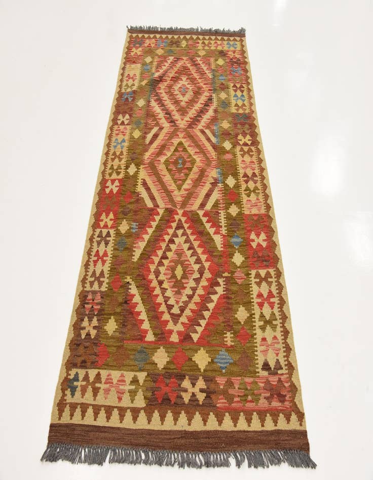 Detail image of 3' 3 x 6' 5  Hand Woven Kilim Maymana Wool Runner Rug