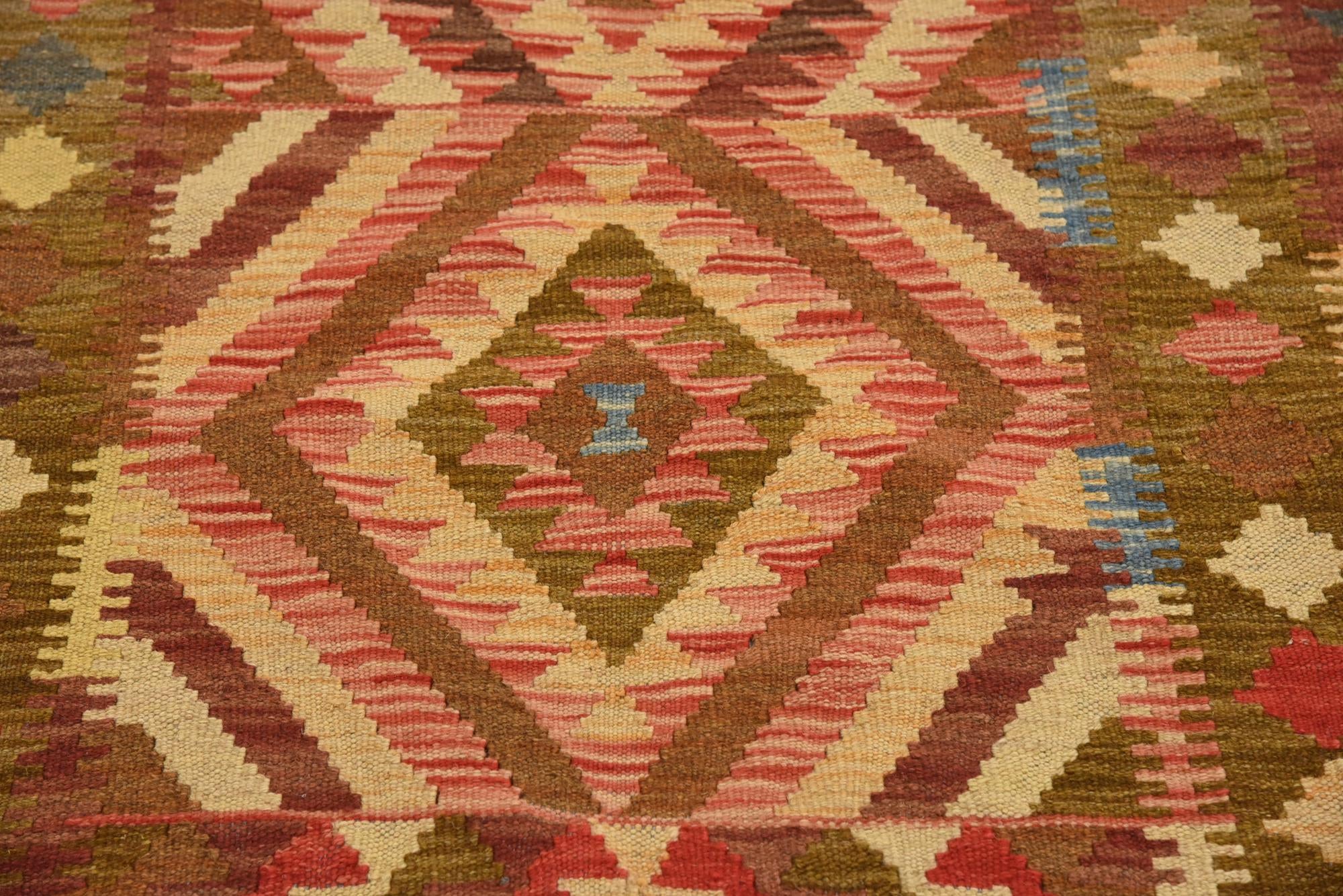 3' 3 x 6' 5 Hand Woven Kilim Maymana Wool Runner Rug