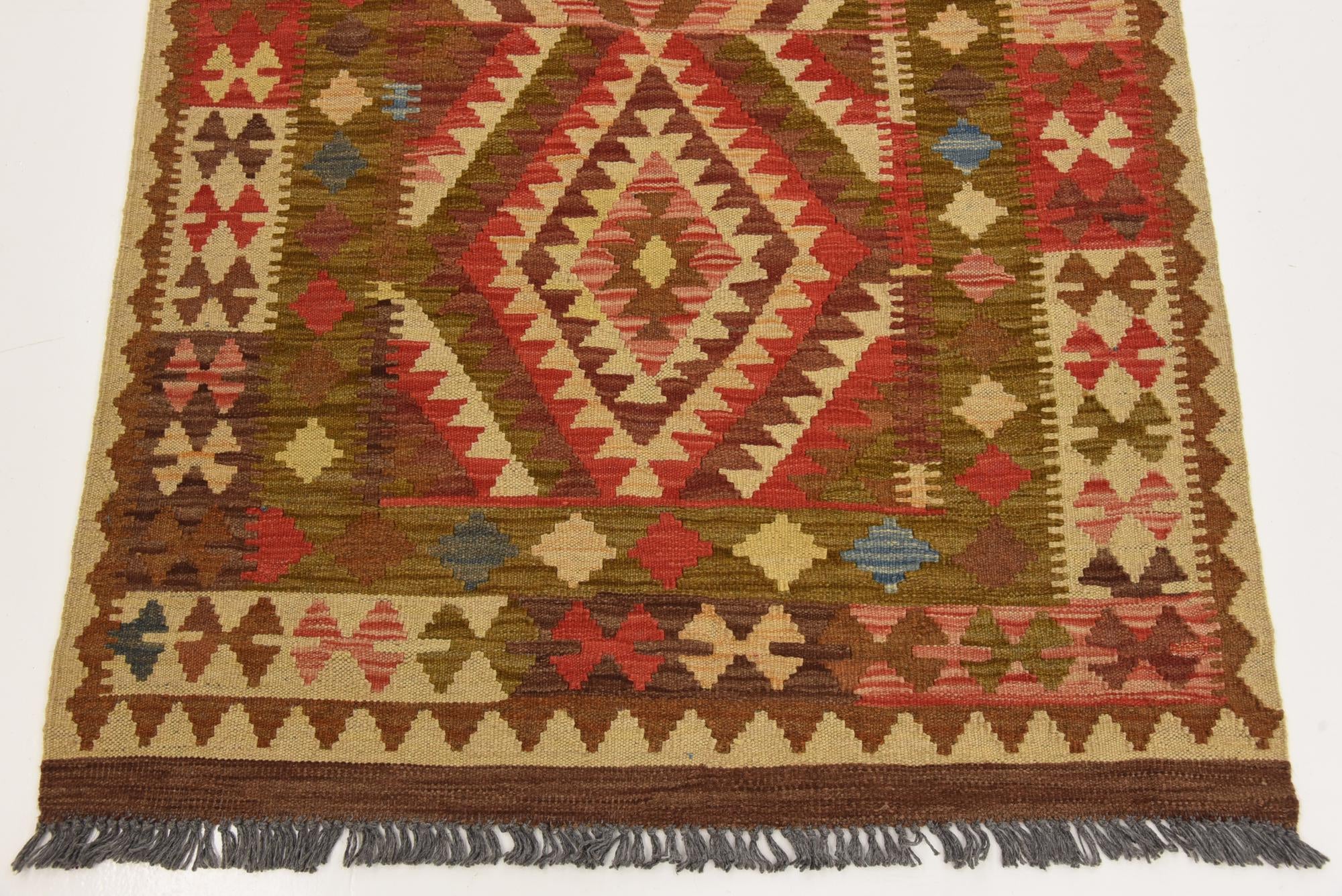 3' 3 x 6' 5 Hand Woven Kilim Maymana Wool Runner Rug