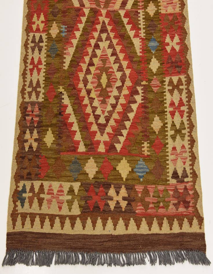 Detail image of 3' 3 x 6' 5  Hand Woven Kilim Maymana Wool Runner Rug