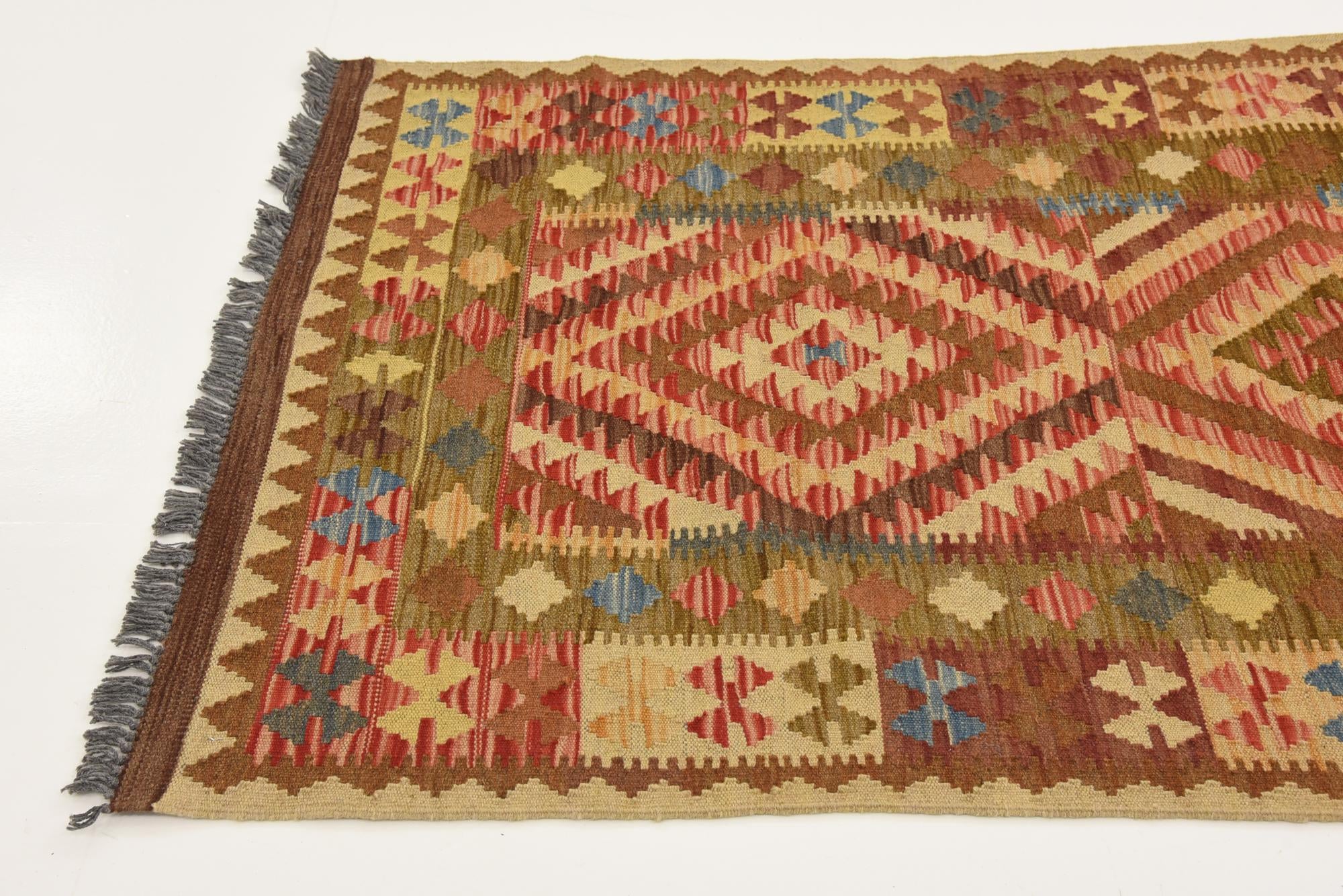 3' 3 x 6' 5 Hand Woven Kilim Maymana Wool Runner Rug